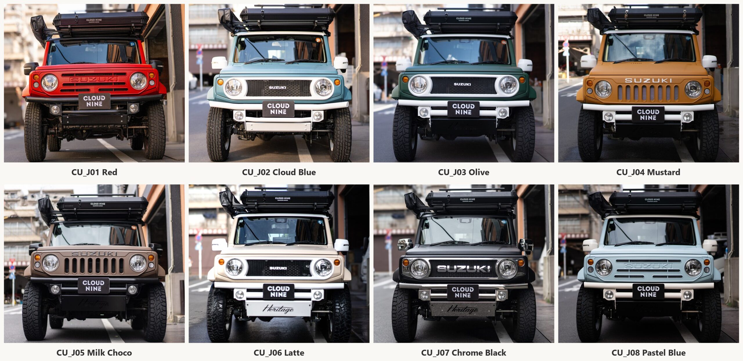 All 8 vehicles photographed from the front