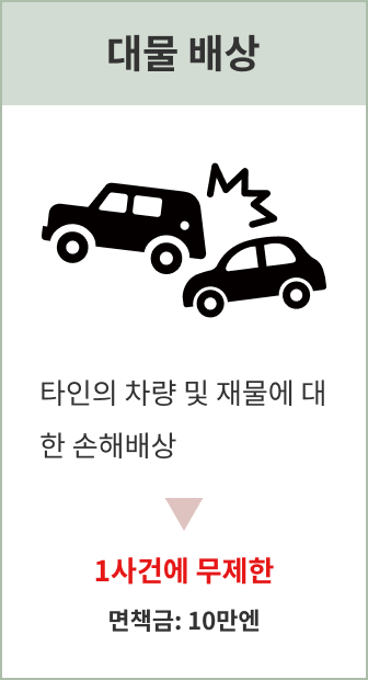 대물 배상: 1사고당 무제한, 자기부담금 10만 엔