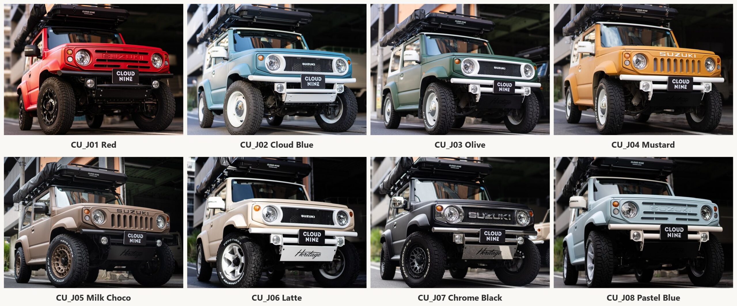 Jimny 高訂版8台並排的斜角比較照